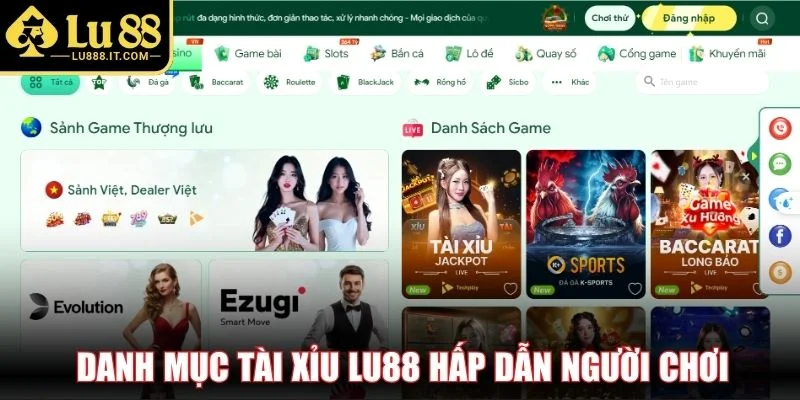 Danh mục tài xỉu LU88 hấp dẫn người chơi