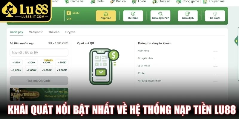 Khái quát nổi bật nhất về hệ thống nạp tiền LU88